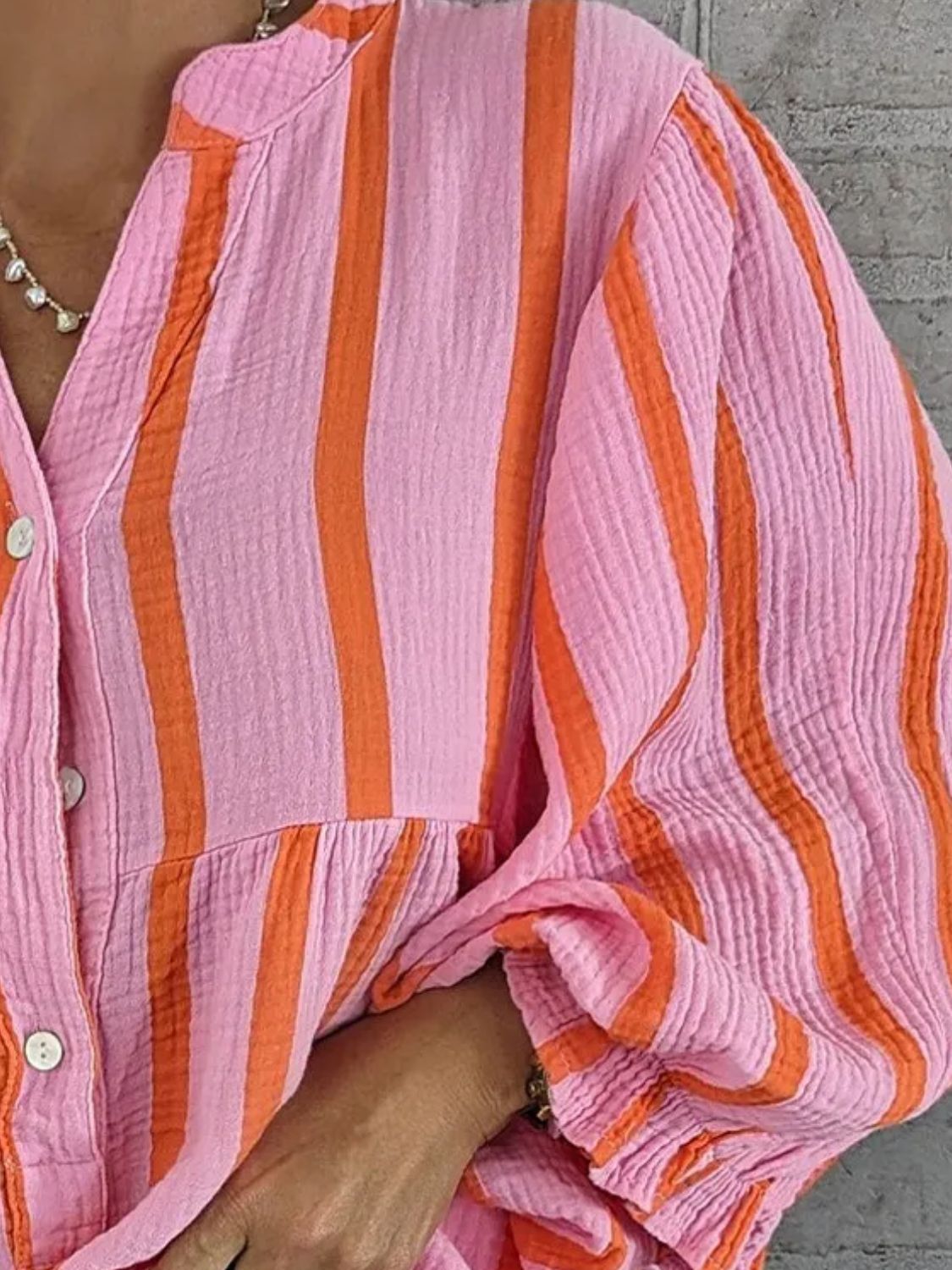 Pink and Orange Striped Blouse