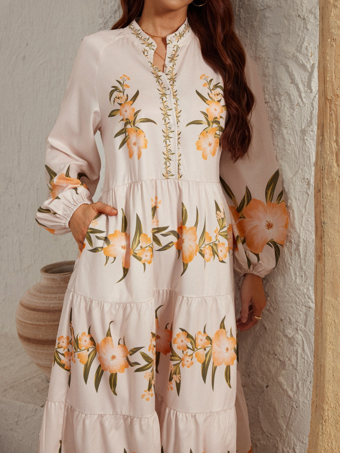 Intricate Long Sleeve Midi Dress