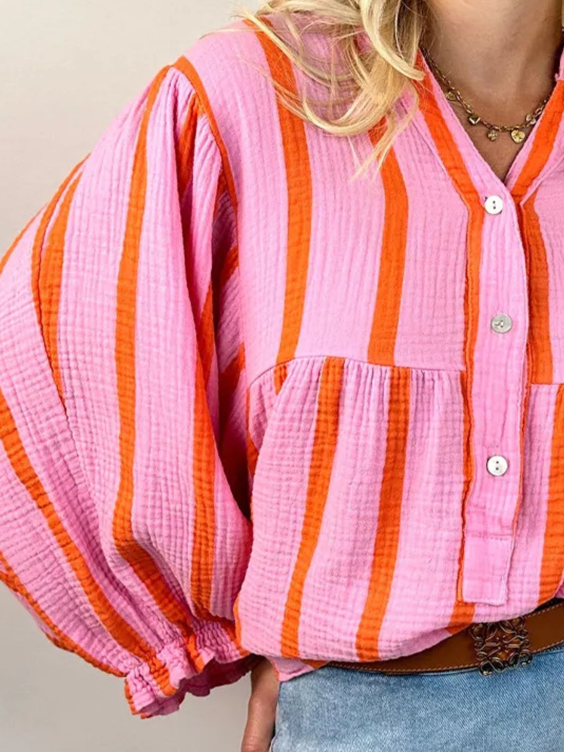 Pink and Orange Striped Blouse
