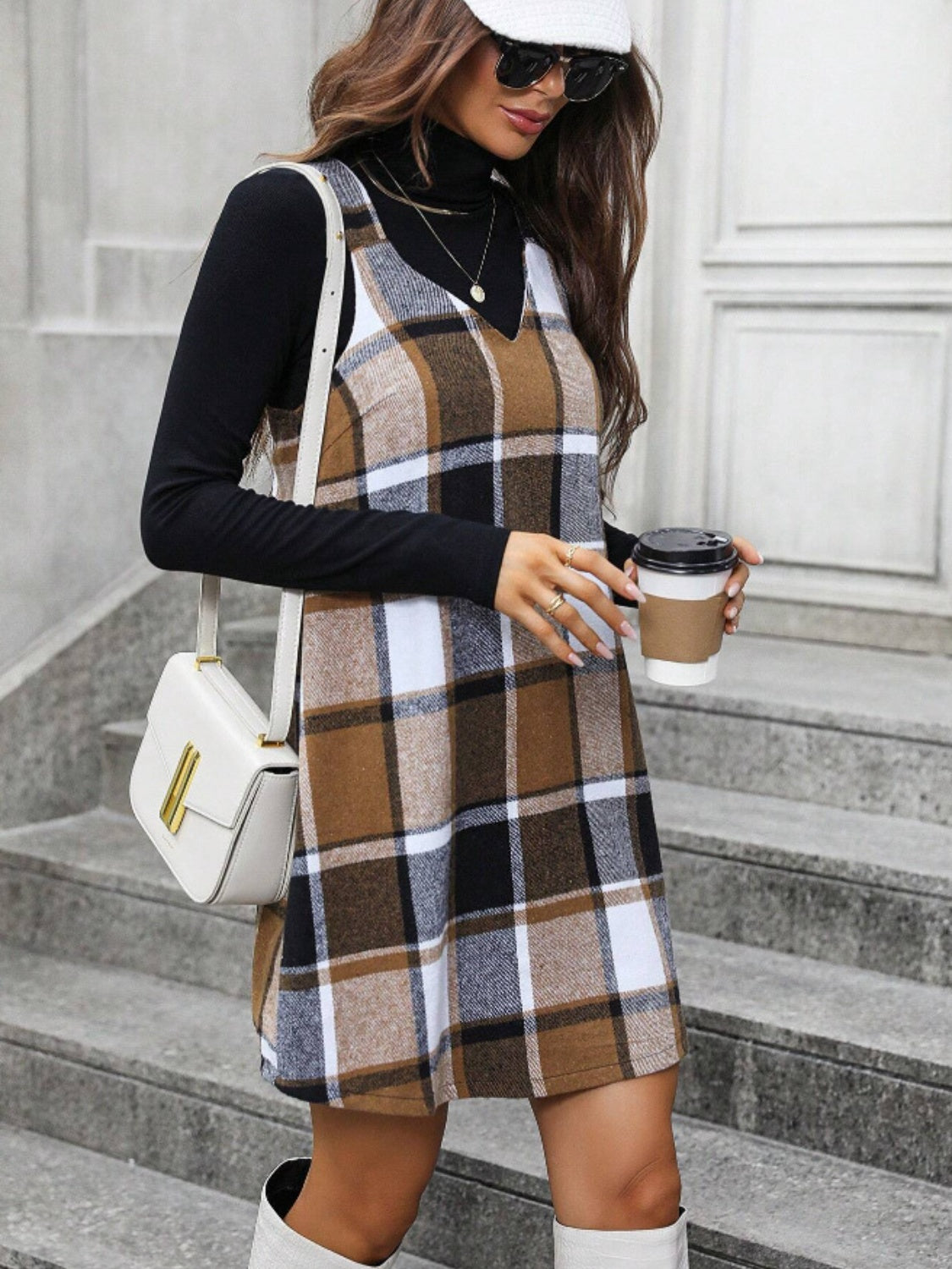 Plaid V-Neck Dress