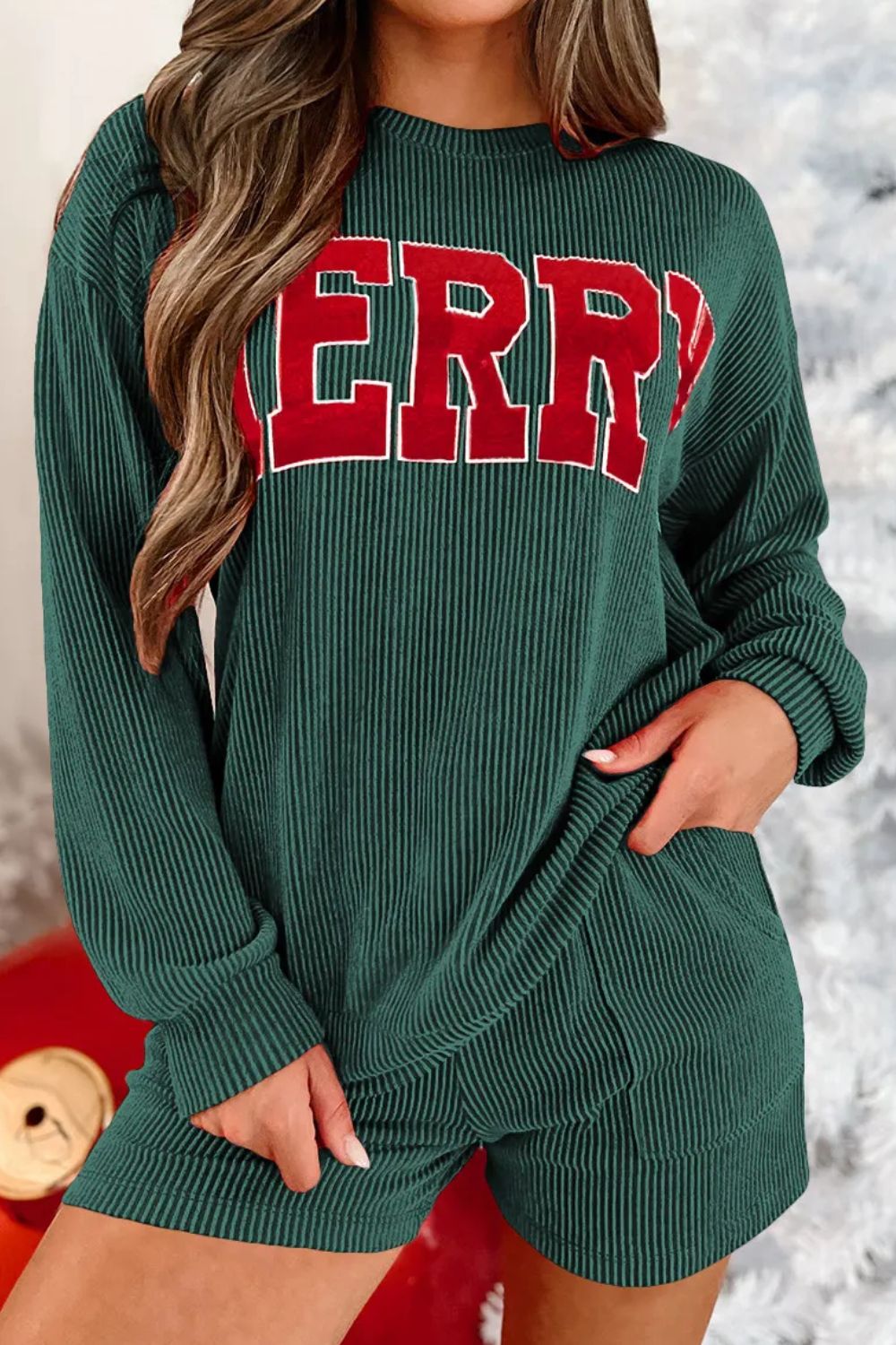 Merry Xmas Top and Shorts Lounge Set