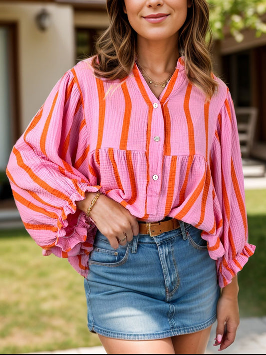Pink and Orange Striped Blouse